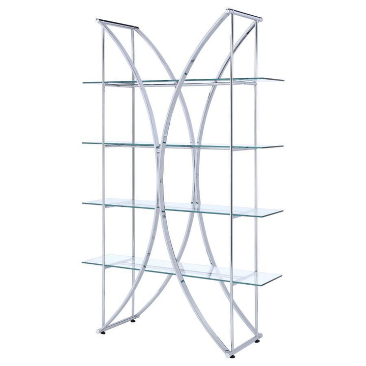 Larson - 4 - Shelf Glass Bookshelf - Chrome Standard Bookcase modern furniture Contempo Furniture