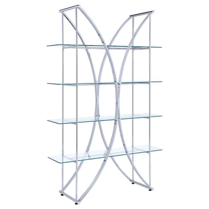 Larson - 4 - Shelf Glass Bookshelf - Chrome Standard Bookcase modern furniture Contempo Furniture