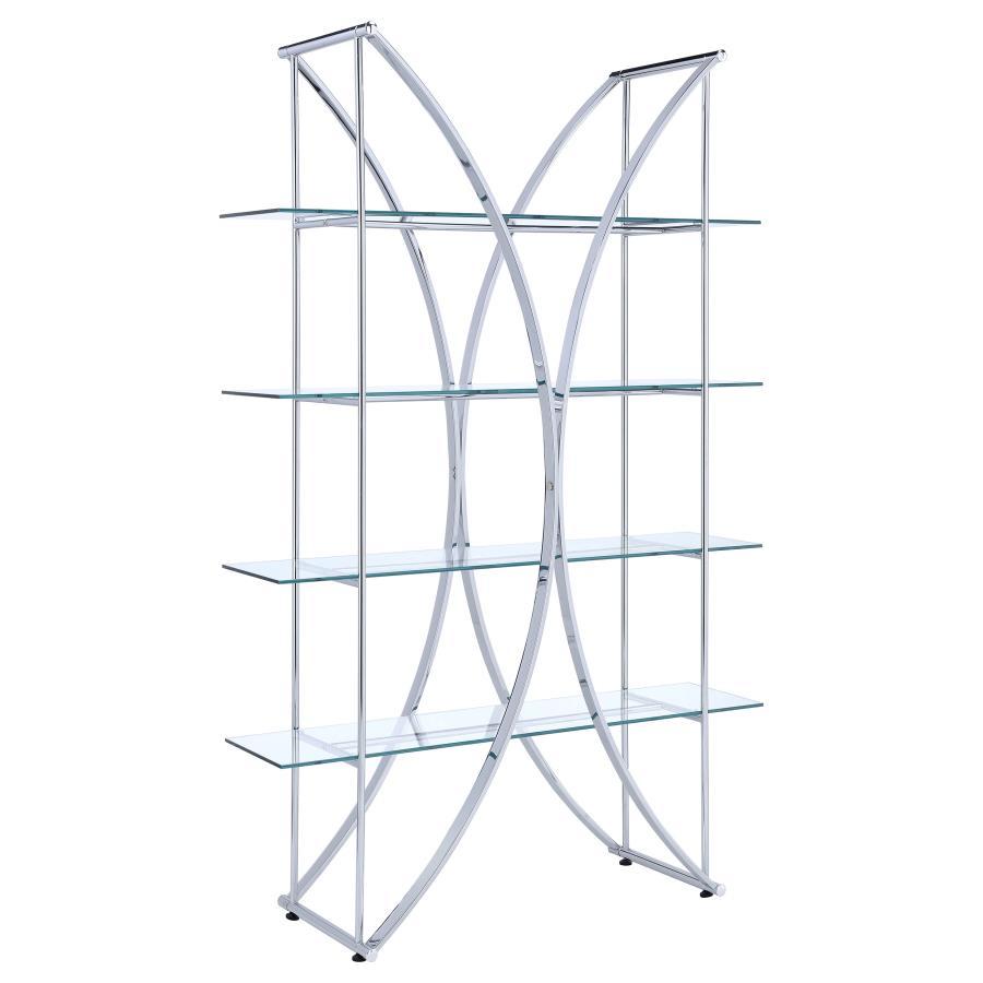 Larson - 4 - Shelf Glass Bookshelf - Chrome Standard Bookcase modern furniture Contempo Furniture