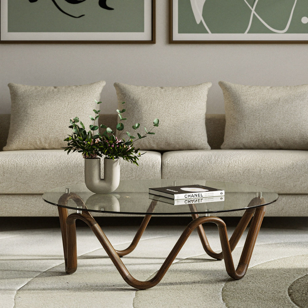 Lassen - Modern Glass & Walnut Coffee Table - View 3