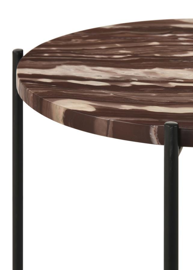Latifa - Round Marble Top Accent Side Table - Red And Black Side Table modern furniture Contempo Furniture