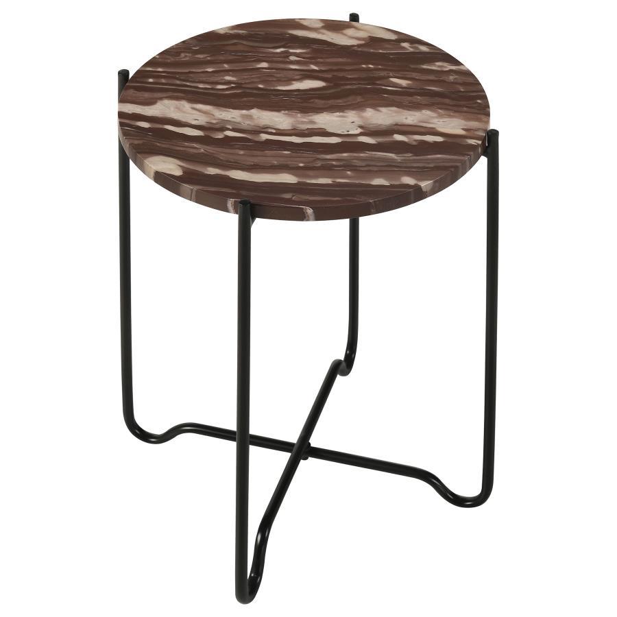 Latifa - Round Marble Top Accent Side Table - Red And Black Side Table modern furniture Contempo Furniture