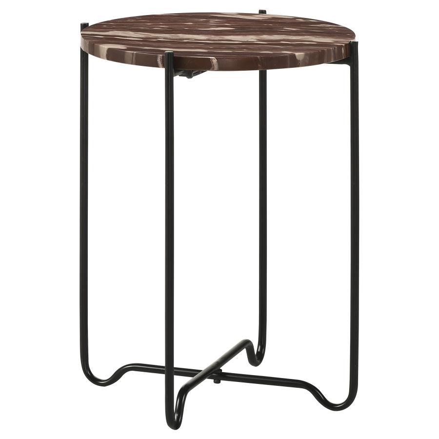 Latifa - Round Marble Top Accent Side Table - Red And Black Side Table modern furniture Contempo Furniture