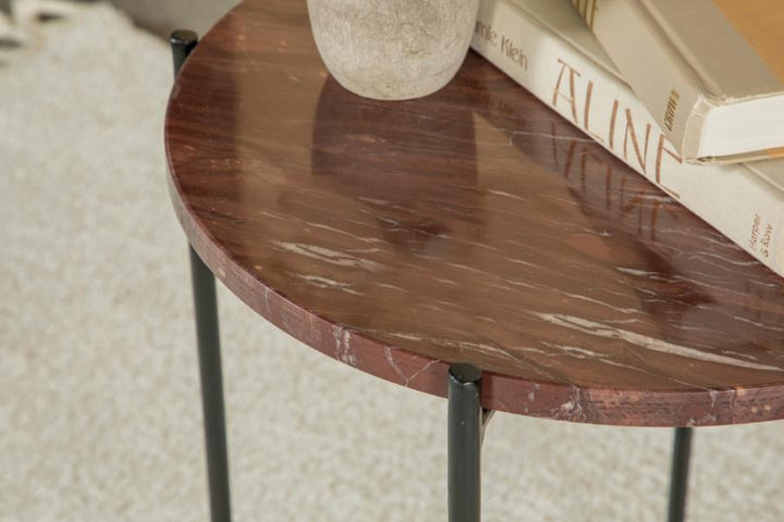 Latifa - Round Marble Top Accent Side Table - Red And Black Side Table modern furniture Contempo Furniture