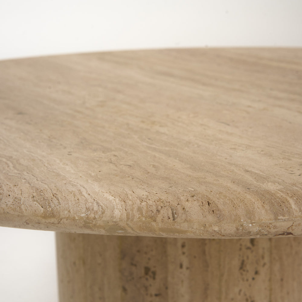 Lavaca - Modern Travertine Marble Round Coffee Table - View 2