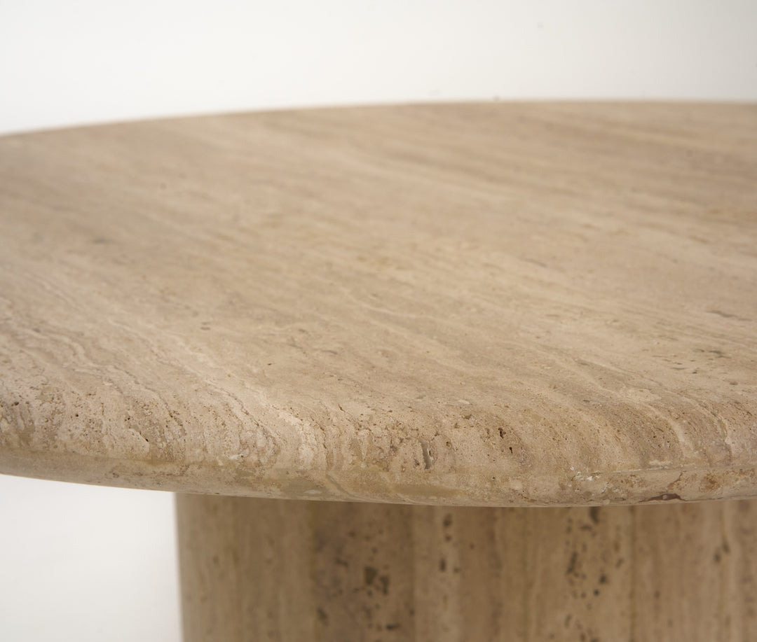 Lavaca  Modern Travertine Marble Round Coffee Table