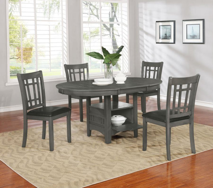 Lavon - 5 Piece Oval Extension Leaf Dining Set - Medium Gray 5 - Piece Dining Room Set modern furniture Contempo Furniture
