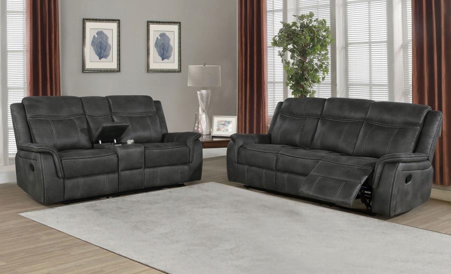 Lawrence - 2 Piece Upholstered Reclining Sofa Set - Charcoal Reclining Sofa & Loveseat modern furniture Contempo Furniture