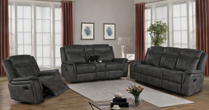 Lawrence - Upholstered Padded Arm Reclining Loveseat - Charcoal Reclining Loveseat modern furniture Contempo Furniture
