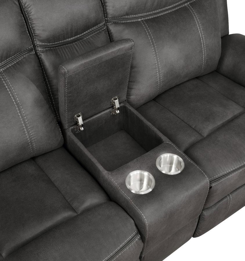 Lawrence - Upholstered Padded Arm Reclining Loveseat - Charcoal Reclining Loveseat modern furniture Contempo Furniture