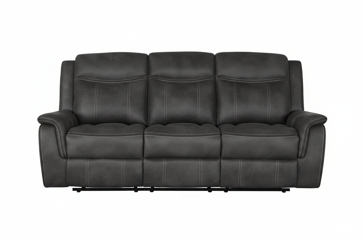 Lawrence - Upholstered Padded Arm Reclining Sofa - Charcoal Reclining Sofa modern furniture Contempo Furniture
