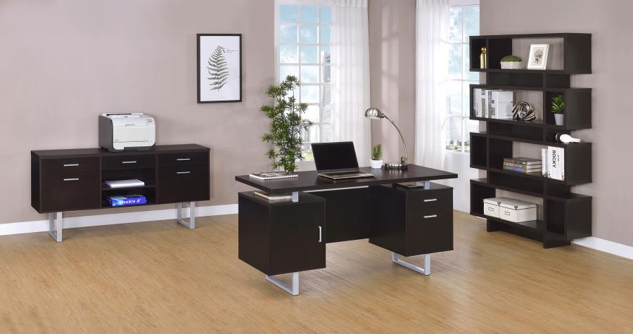 Lawtey - 5 - Drawer Home Office Storage Credenza - Cappuccino Credenzas modern furniture Contempo Furniture