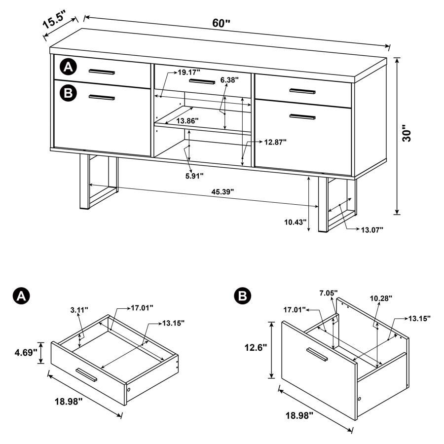 Lawtey - 5 - Drawer Home Office Storage Credenza - Cappuccino Credenzas modern furniture Contempo Furniture