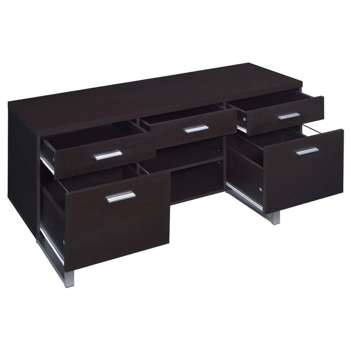 Lawtey - 5 - Drawer Home Office Storage Credenza - Cappuccino Credenzas modern furniture Contempo Furniture