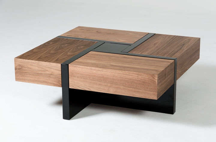 Makai Modern Walnut &amp; Black Square Coffee Table