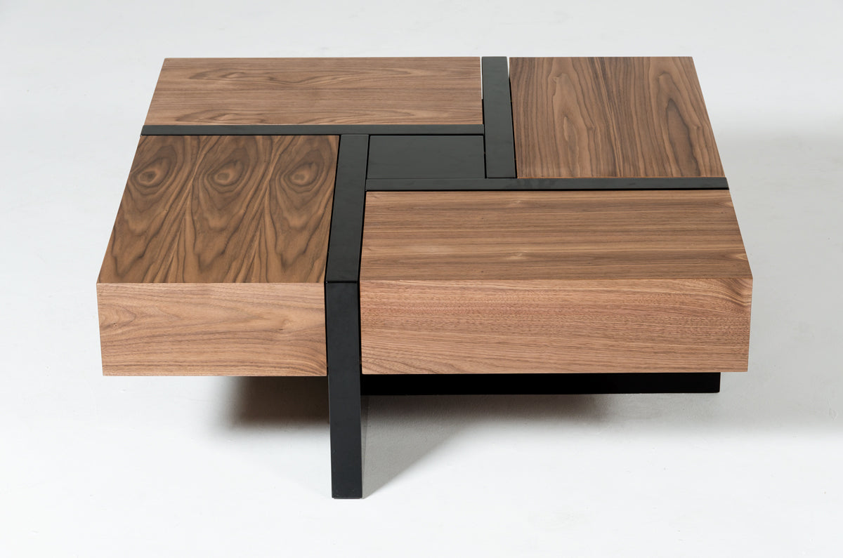 Makai Modern Walnut  and  Black Square Coffee Table