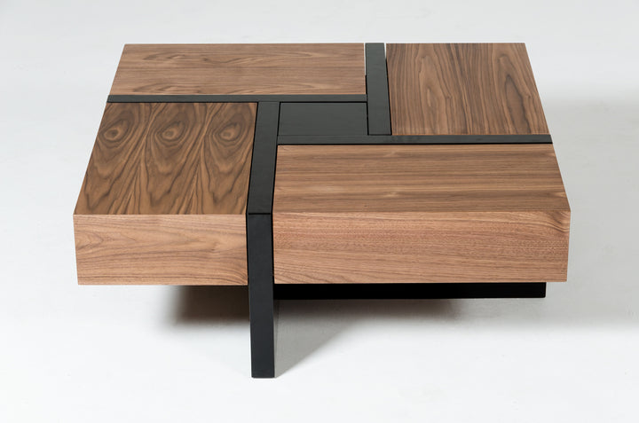 Makai Modern Walnut  and  Black Square Coffee Table