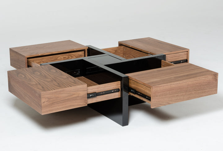 Makai Modern Walnut & Black Square Coffee Table