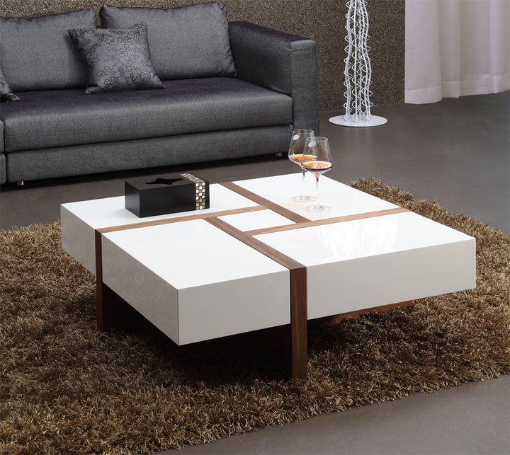 Makai Modern White &amp; Walnut Square Coffee Table