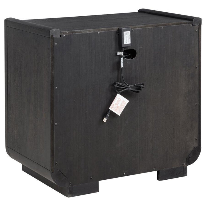 Leandro - 2 - Drawer LED Nightstand With USB - Burnished Black Nightstand w/ Charging Station modern furniture Contempo Furniture