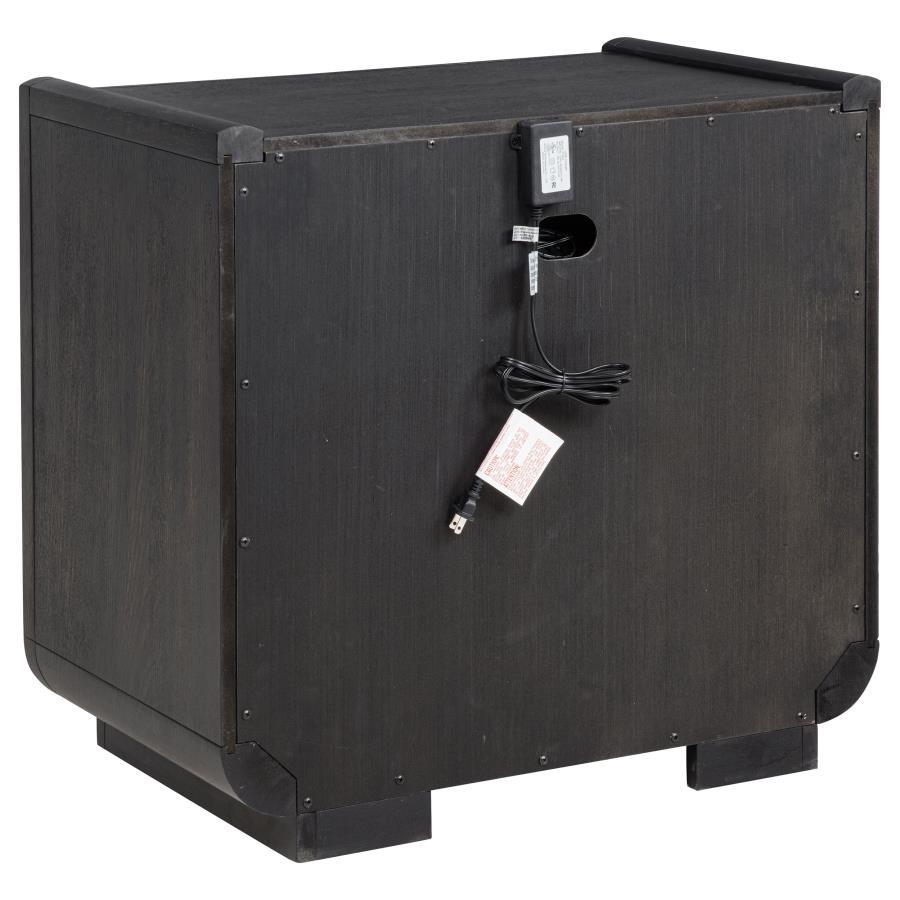 Leandro - 2 - Drawer LED Nightstand With USB - Burnished Black Nightstand w/ Charging Station modern furniture Contempo Furniture