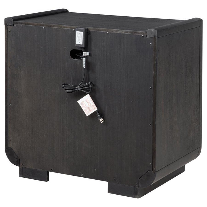 Leandro - 2 - Drawer LED Nightstand With USB - Burnished Black Nightstand w/ Charging Station modern furniture Contempo Furniture