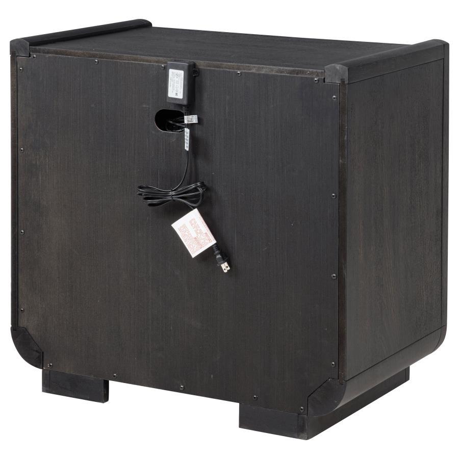Leandro - 2 - Drawer LED Nightstand With USB - Burnished Black Nightstand w/ Charging Station modern furniture Contempo Furniture