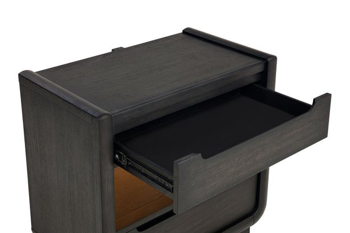 Leandro - 2 - Drawer LED Nightstand With USB - Burnished Black Nightstand w/ Charging Station modern furniture Contempo Furniture