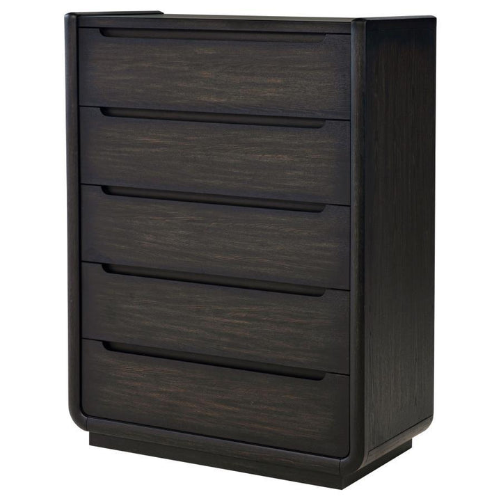 Leandro - 5 - Drawer Bedroom Chest Of Drawers - Burnished Black Accent Chest modern furniture Contempo Furniture