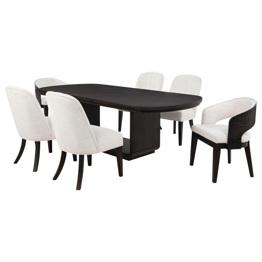 Leandro - 5 Piece Rectangular Dining Table Set - Cream / Burnished Black 7 - Piece Dining Room Set modern furniture Contempo Furniture