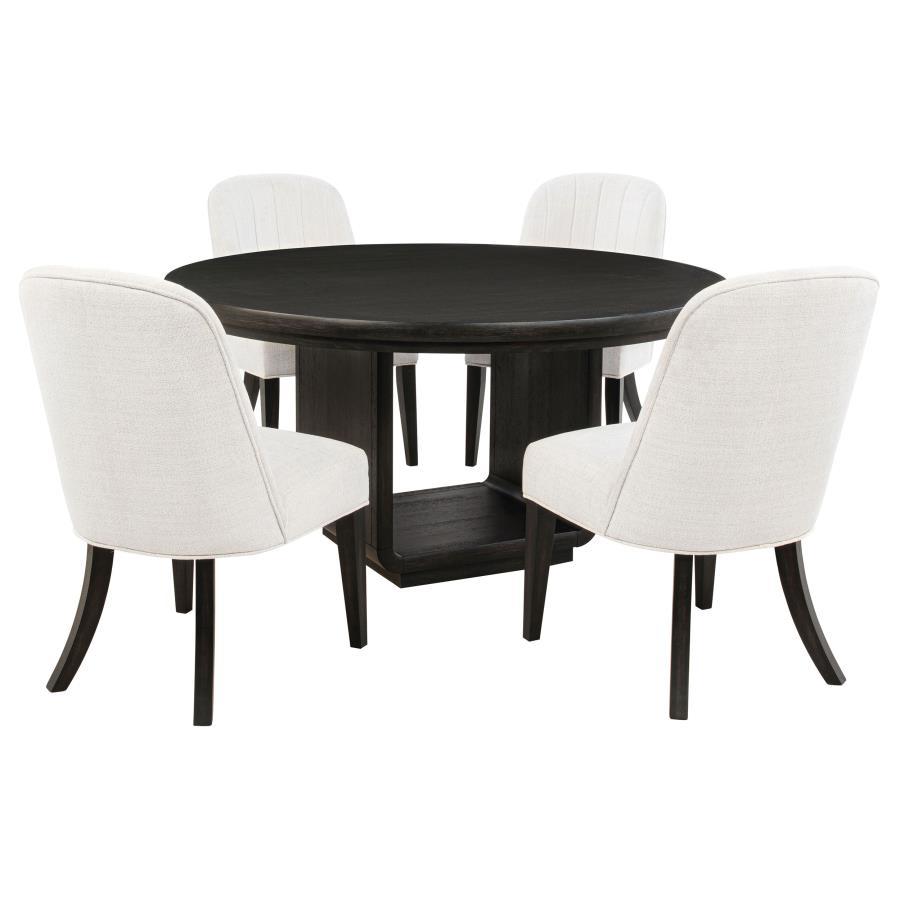 Leandro - 5 Piece Round Dining Table Set - Cream / Burnished Black 5 - Piece Dining Room Set modern furniture Contempo Furniture