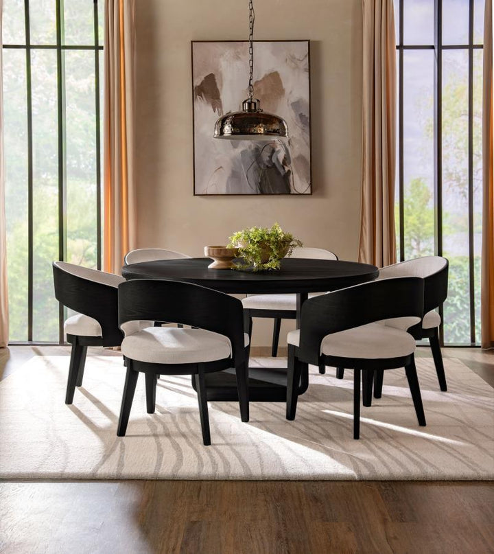 Leandro - 7 Piece Round Dining Table Set - Burnished Black 7 - Piece Dining Room Set modern furniture Contempo Furniture