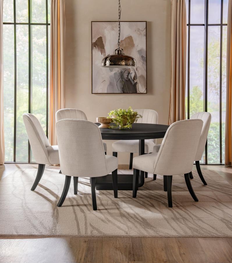 Leandro - 7 Piece Round Dining Table Set - Cream / Burnished Black 7 - Piece Dining Room Set modern furniture Contempo Furniture