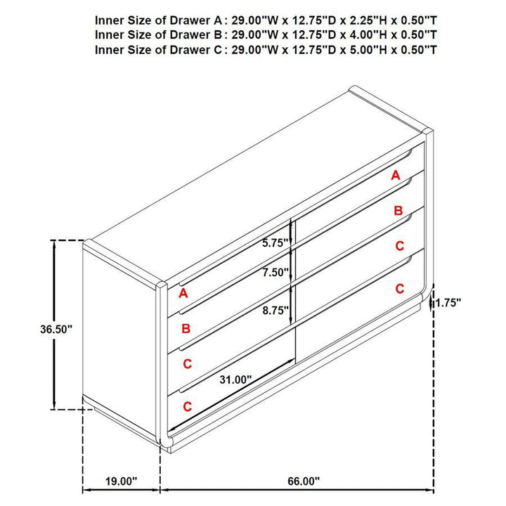 Leandro - 8 - Drawer Bedroom Dresser Cabinet - Burnished Black Dressers modern furniture Contempo Furniture
