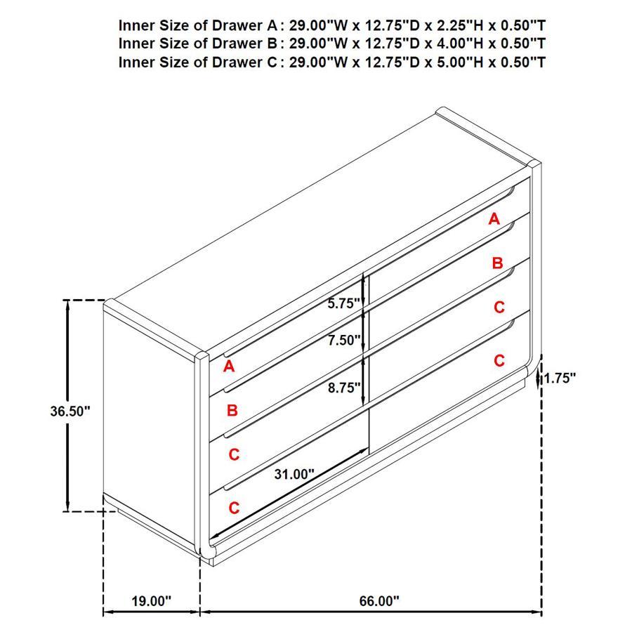 Leandro - 8 - Drawer Bedroom Dresser Cabinet - Burnished Black Dressers modern furniture Contempo Furniture