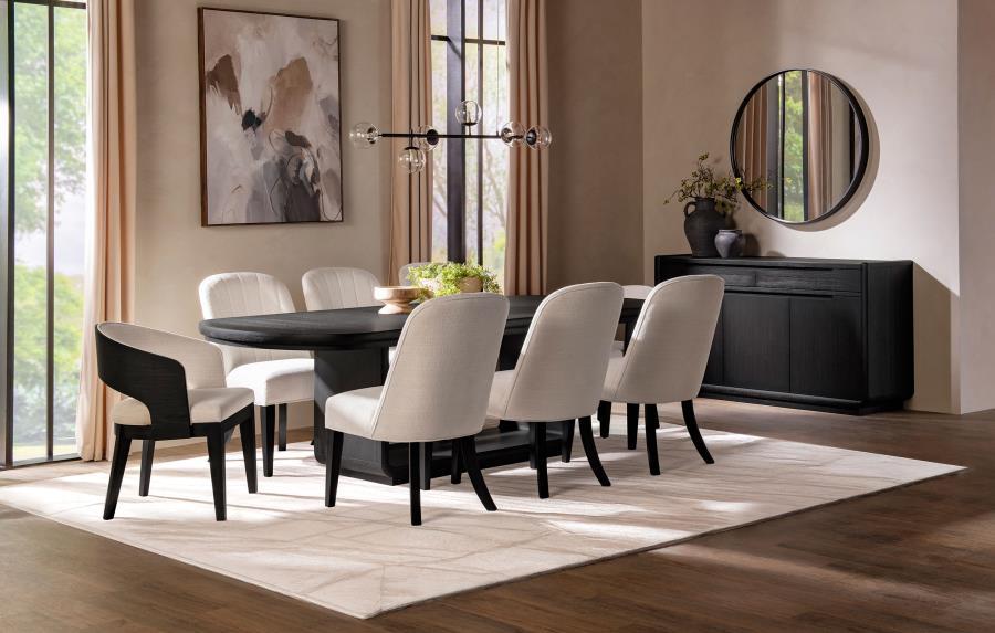 Leandro - 9 Piece Rectangular Dining Table Set - Cream / Burnished Black 8 Piece Dining Room Set modern furniture Contempo Furniture