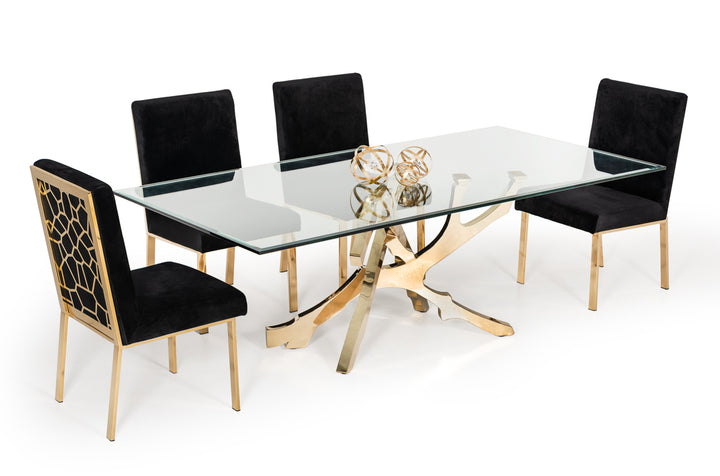 Legend Modern Glass &amp; Gold Dining Table