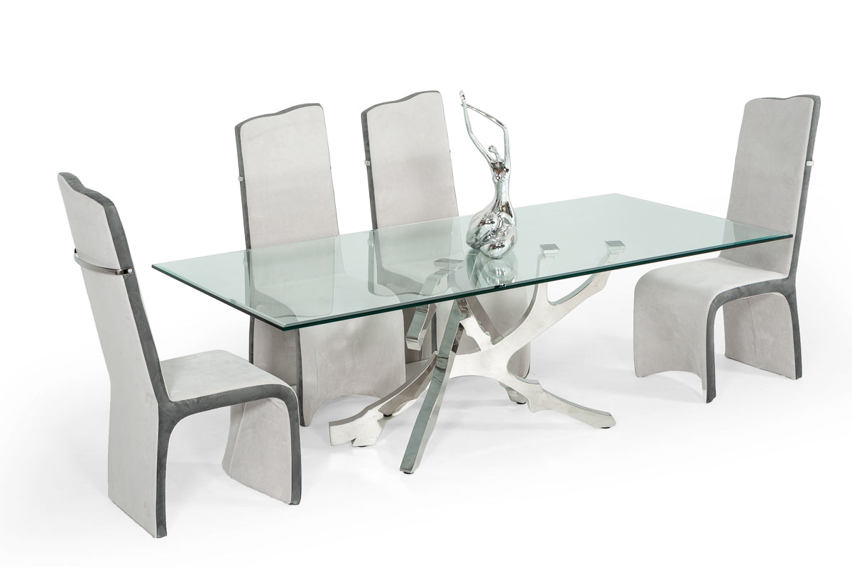 Legend Modern Glass & Stainless Steel Dining Table - View 3