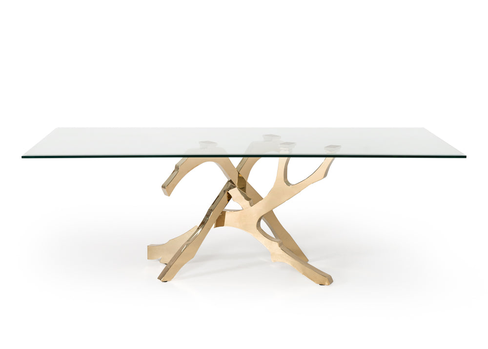 Legend Modern Glass & Gold Dining Table - View 9