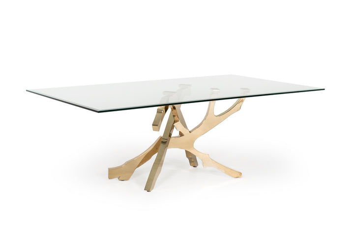 Legend Modern Glass &amp; Gold Dining Table