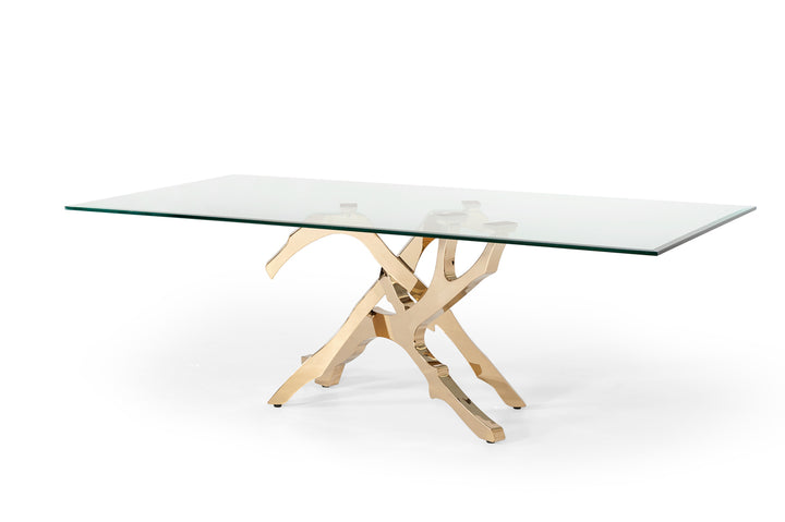 Legend Modern Glass &amp; Gold Dining Table