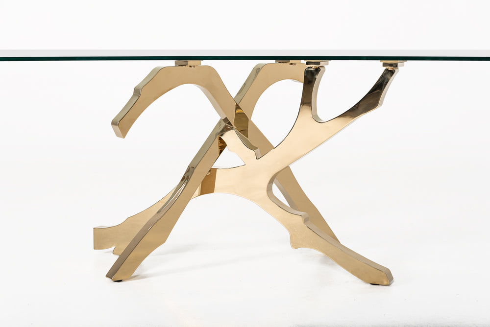 Legend Modern Glass & Gold Dining Table - View 11