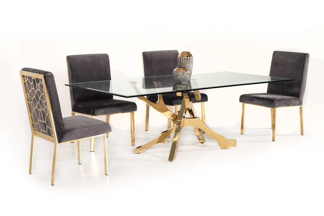 Legend Modern Glass & Gold Dining Table
