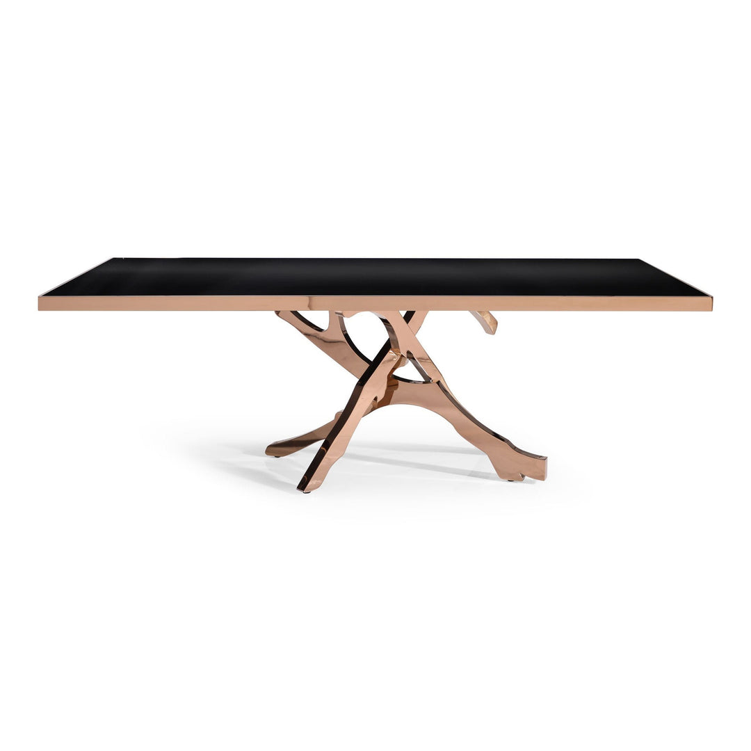 Legend - Modern Black Glass & Rosegold Dining Table