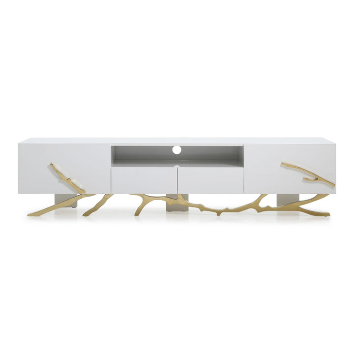 Legend - 87"-Wide Modern White Gold TV Stand