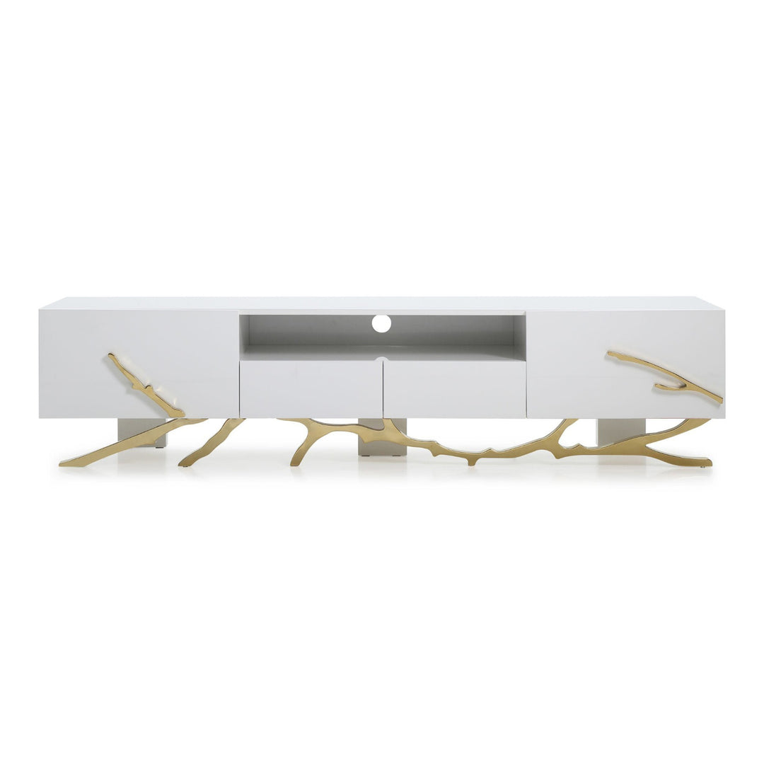 Legend - 87"-Wide Modern White Gold TV Stand