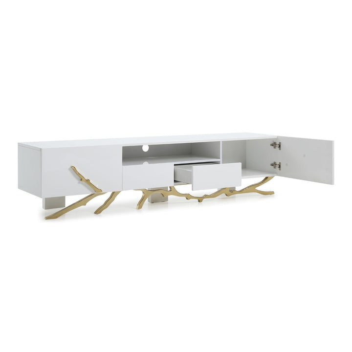 Legend - 87"-Wide Modern White Gold TV Stand