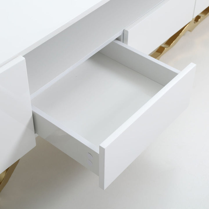 Legend - 87"-Wide Modern White Gold TV Stand