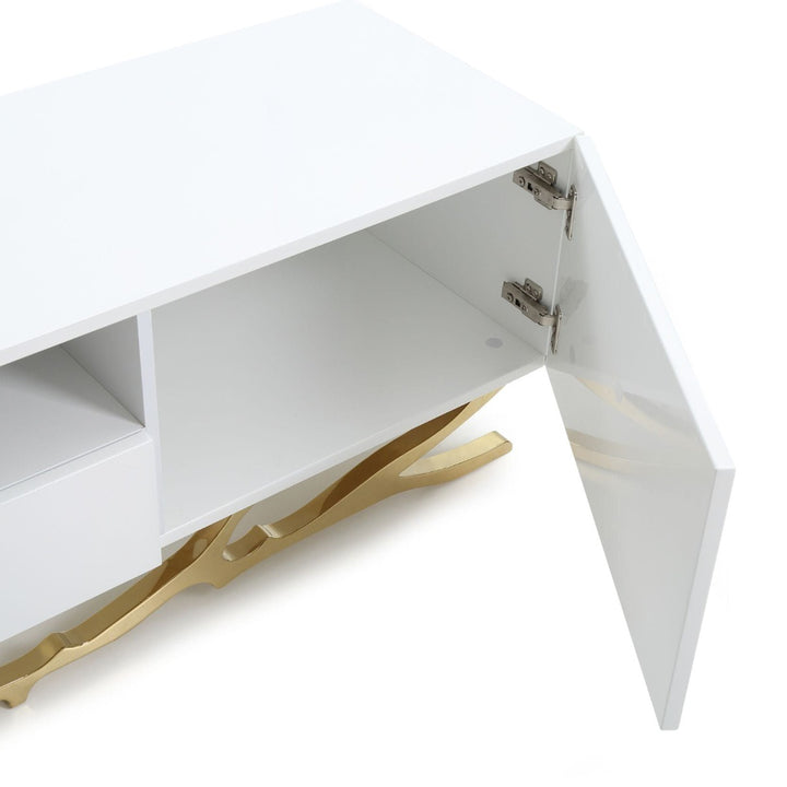 Legend - 87"-Wide Modern White Gold TV Stand