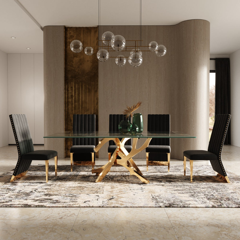 Keisha - Modern Black Velvet and Gold Dining Chair Set of 2 - View 6